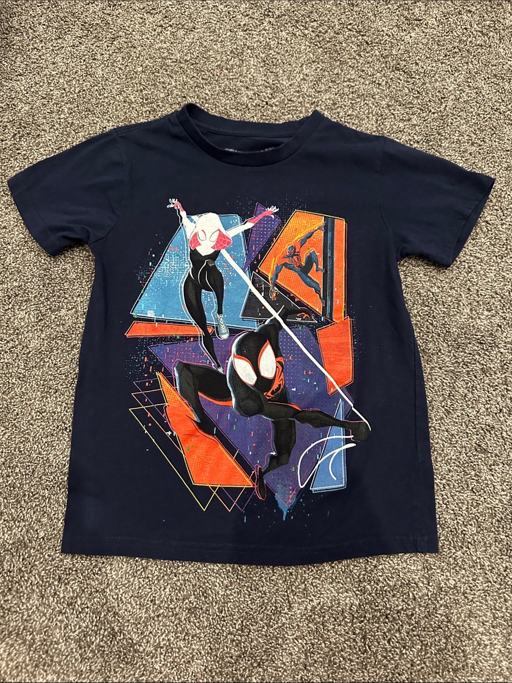 Marvel Black Spider-Verse Graphic Tee with Orange & Blue Accents